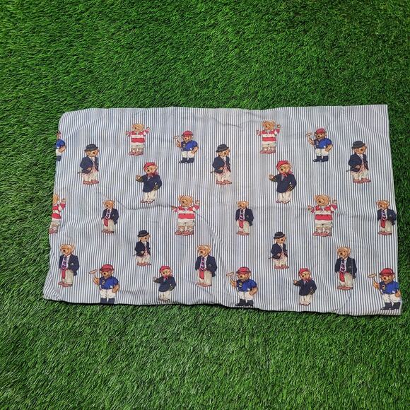 VTG 90s Ralph Lauren Polo Bear AOP Pillowcase Made in USA Preppy - Picture 2 of 5